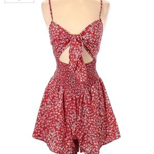 Red floral romper
